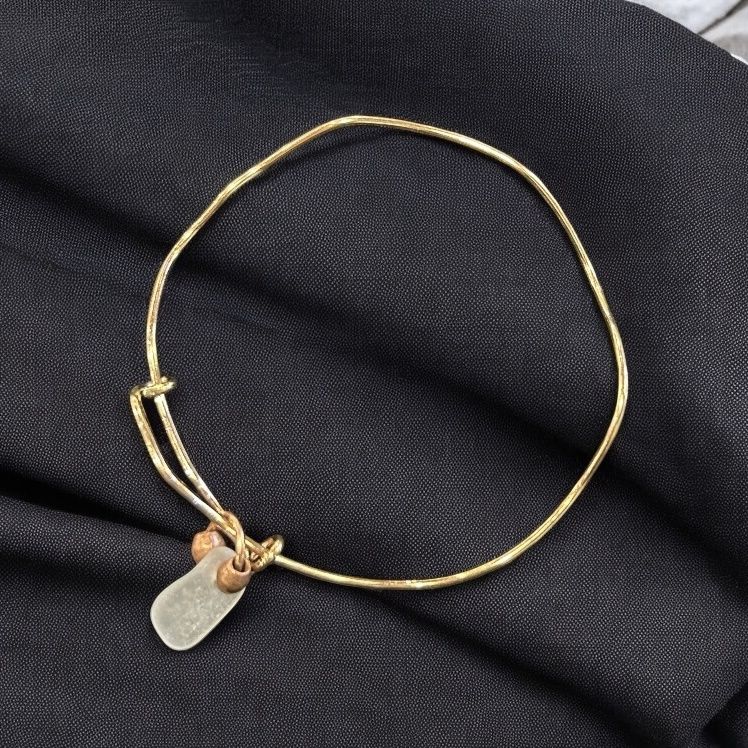 BQD Bangle Adjustable Bracelet Beach Glass Charm Phosphor Bronze Small