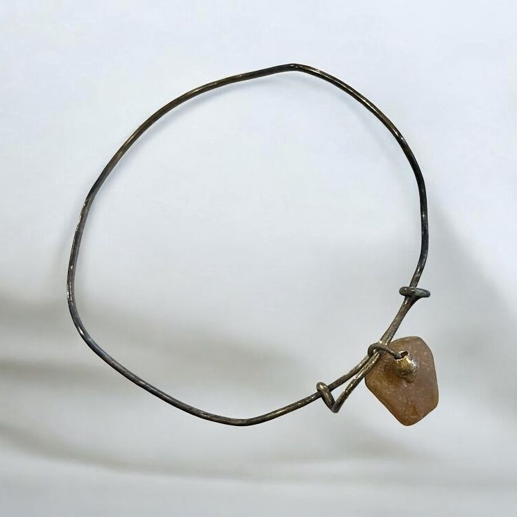BQD Adjustable Bangle Jewelers Brass with Beach Glass Charm Small