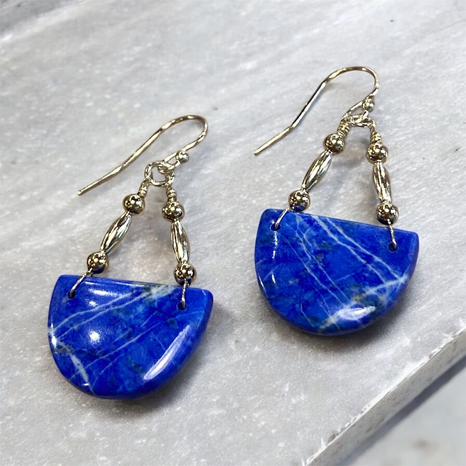 Celestial Crescent Earrings — Hand-Wrapped Lapis Lazuli on Sterling Silver