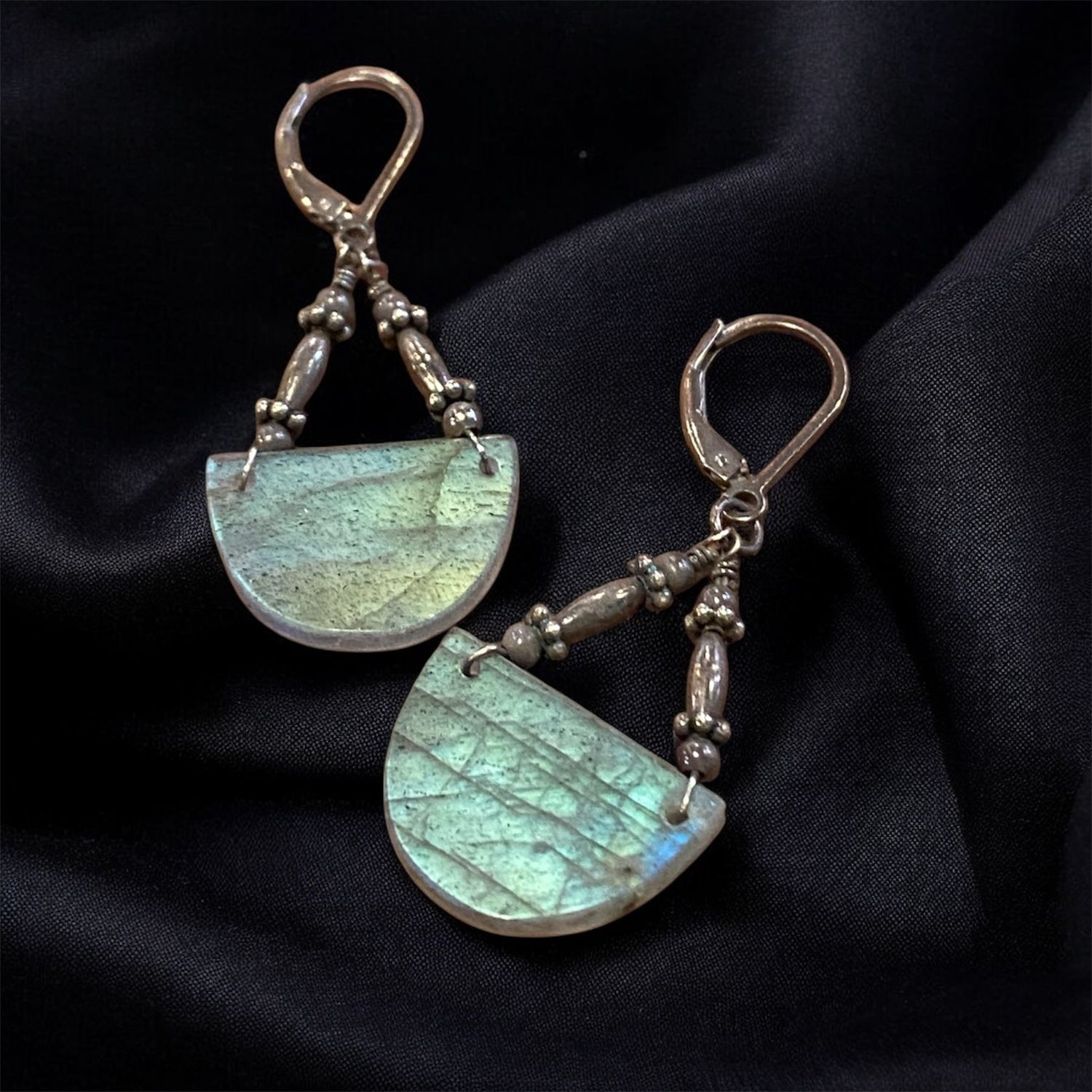 Est Earrings Labradorite Half Moon on Oxidized Silver