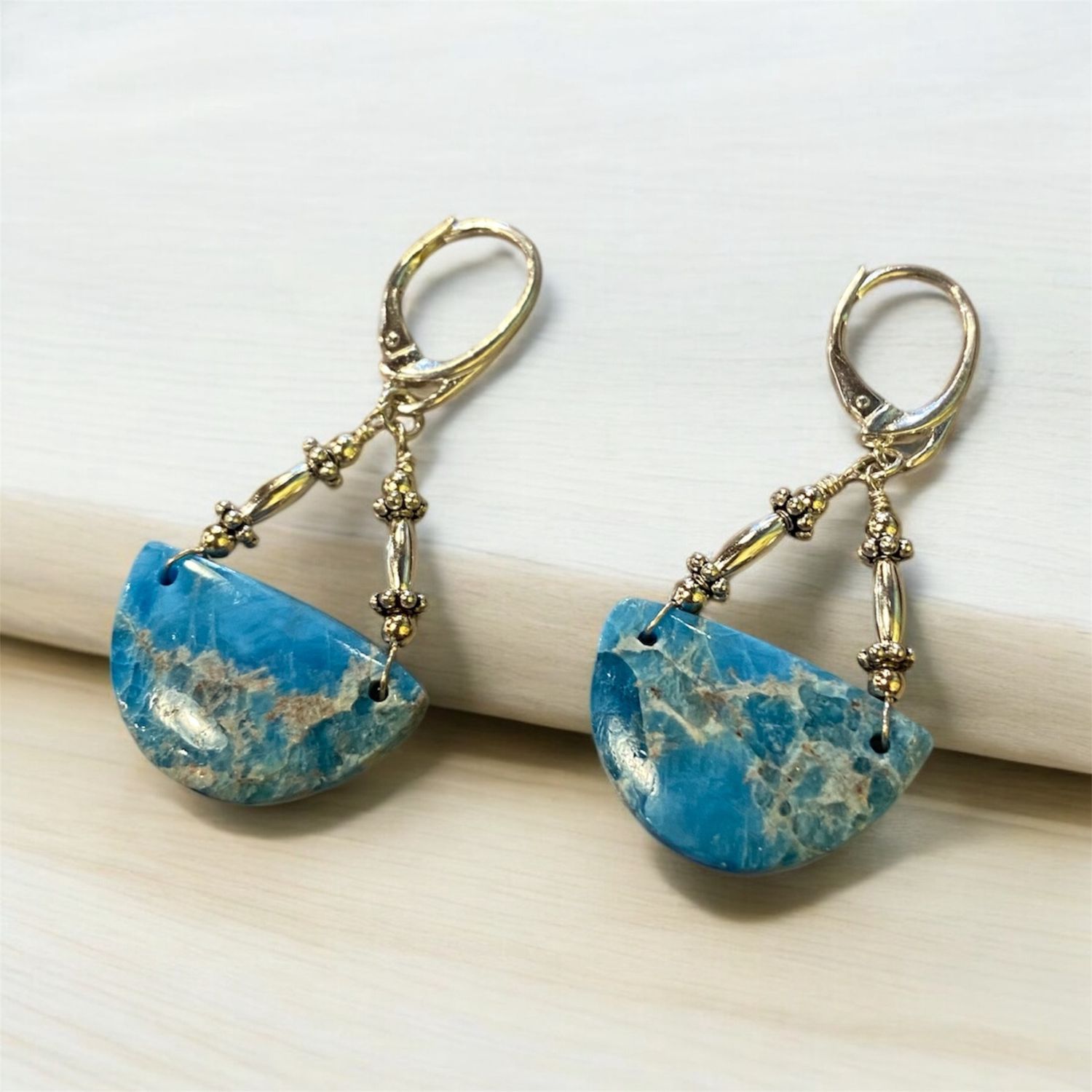 Lunar Tide Earrings — Half-Moon Blue Apatite on Sterling Silver
