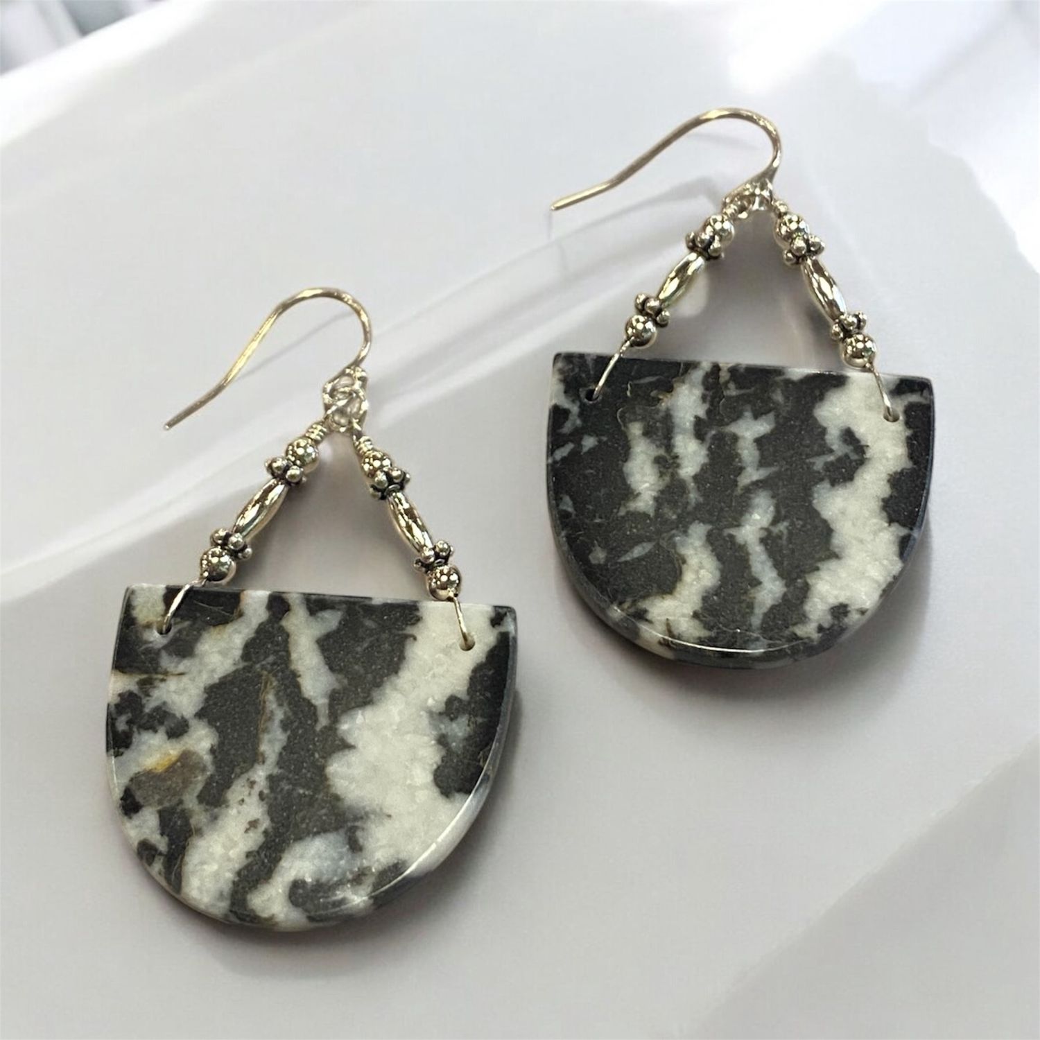 Est Earrings Zebra Jasper Half Moons on Sterling silver