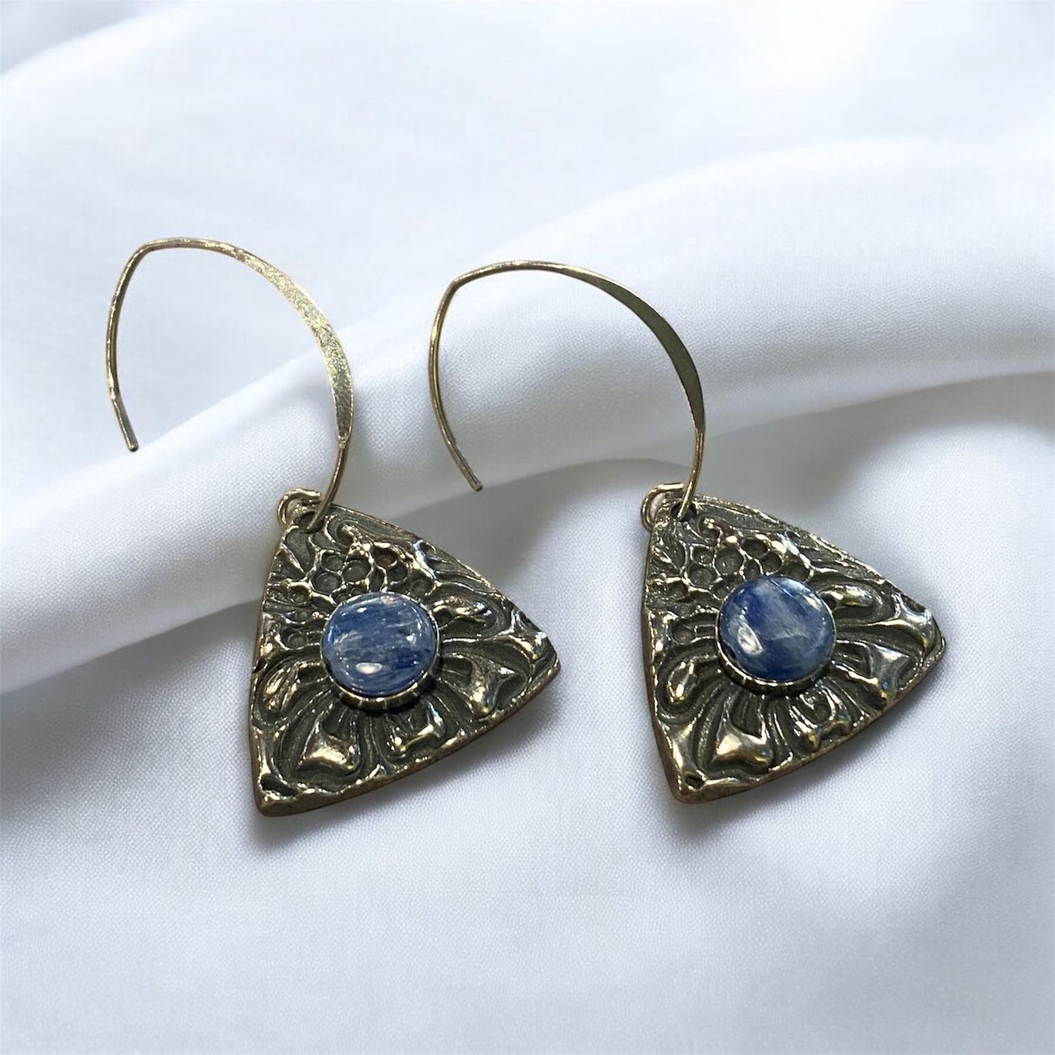 Hibiscus Bloom Earrings — Sterling Silver Triangles with Kyanite Centers