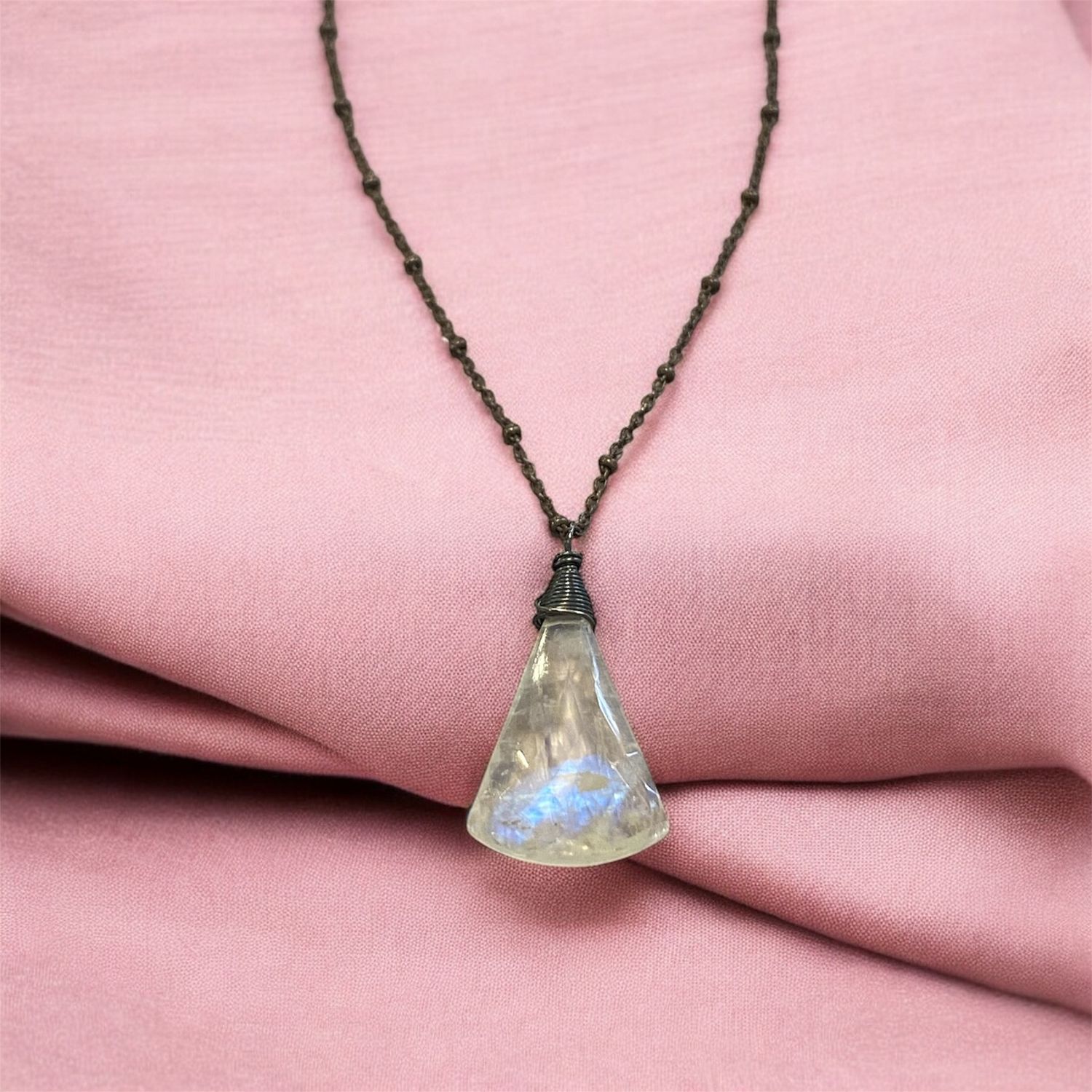 Lunar Prism Necklace — Faceted Rainbow Moonstone on Oxidized Sterling Silver