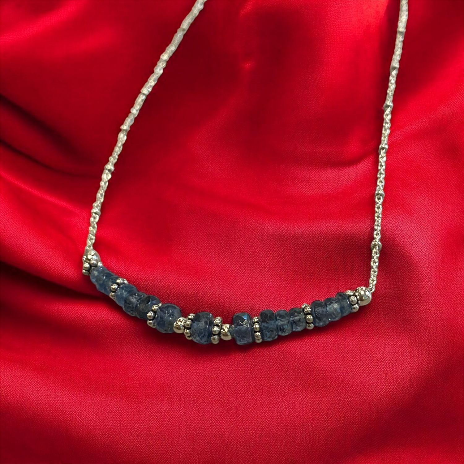 Moss Blue Kyanite Bar Necklace — Sterling Silver Elegance