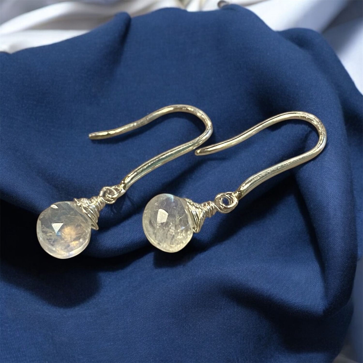 Celestial Teardrop Earrings — Hand-Wrapped Rainbow Moonstone in Sterling Silver