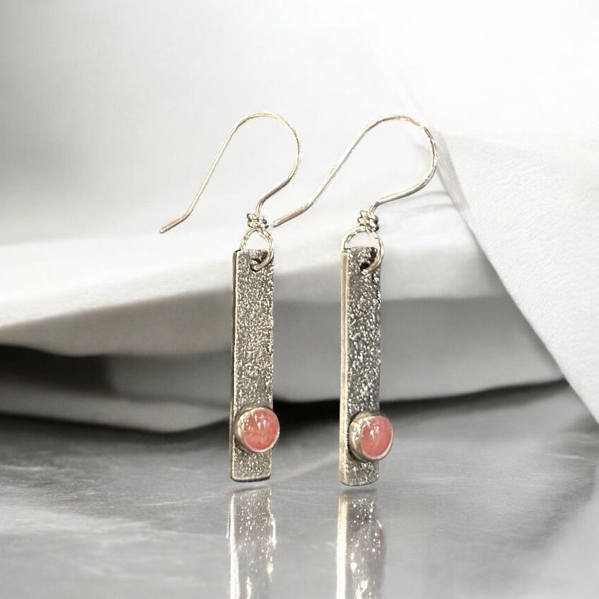 LLS Earring Silver Stardust Bars w/ Rhodochrosite