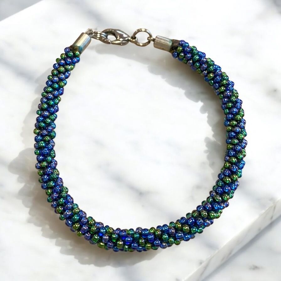 Boerman Bracelet Kumihimo Blue/Green Beads