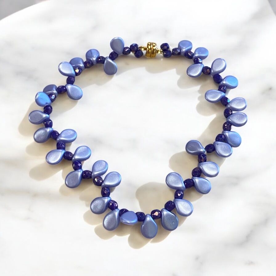 Boerman Bracelet Blue Pip Beads w/ Purple Seed Beads