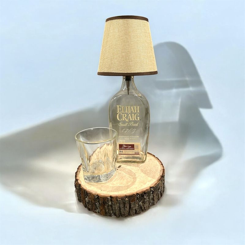 Muntz Bourbon Bottle + Glass Rechargeable Lamp on Wood Base
