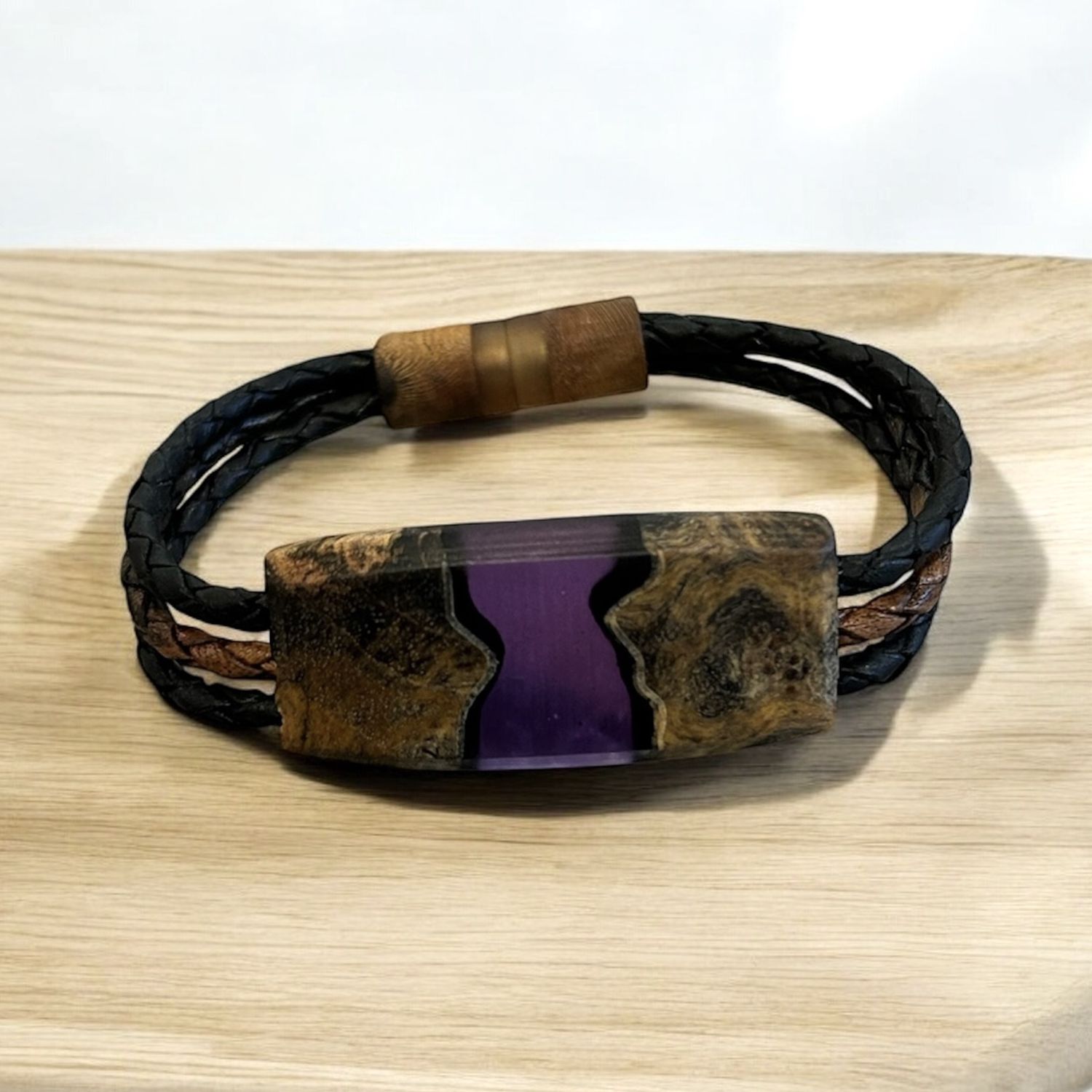 Leblanc Leather and Wood Bracelet River Purple Medium