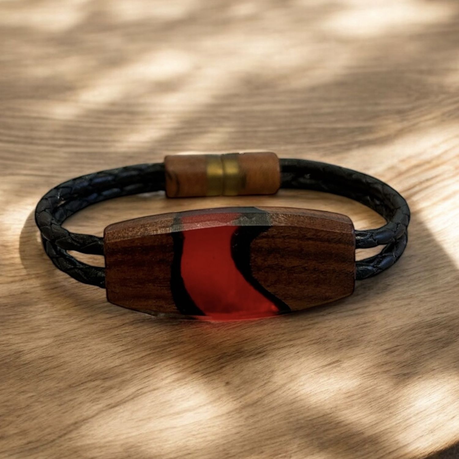 Leblanc Leather and Wood Bracelet River Red XS
