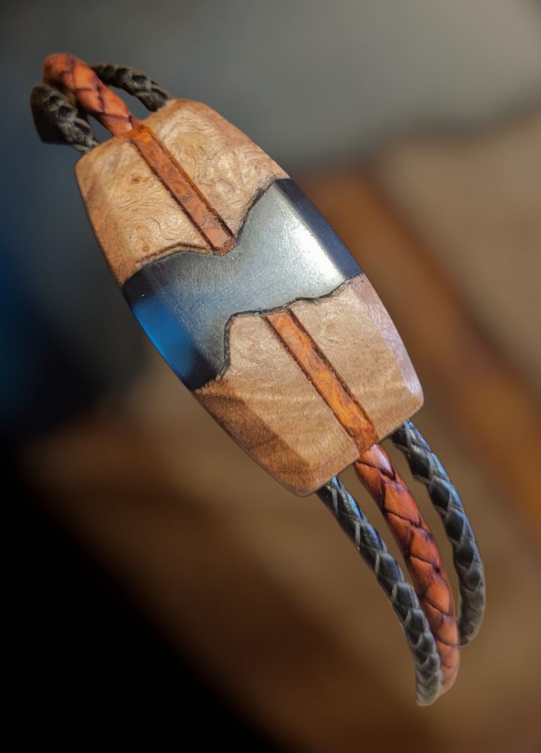 Leblanc Leather and Wood Bracelet River I Blue Small