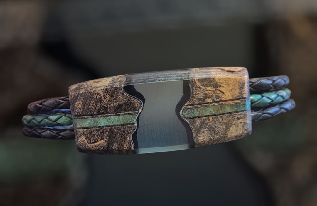 Leblanc Leather and Wood Bracelet River I Green Large