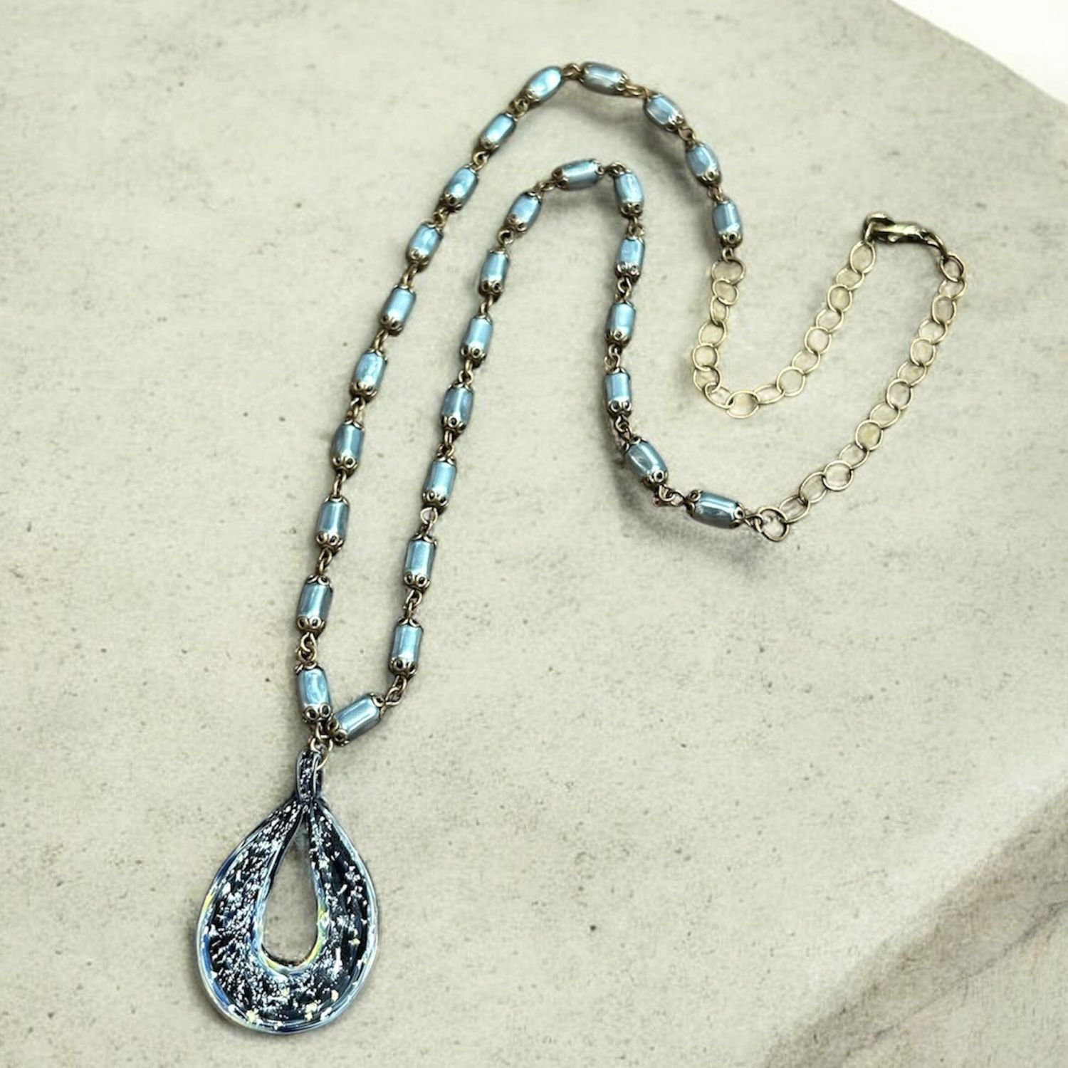 Nadeau Necklace Blue Pearl w/ Glass Hoop Pendant