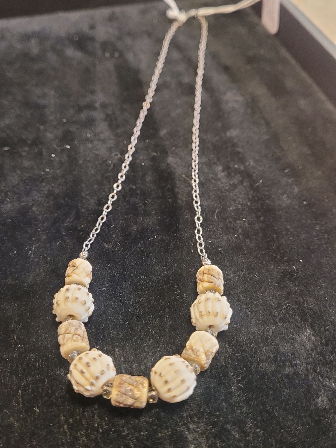 Whitney Necklace Tan Lampwork and Czech Glass