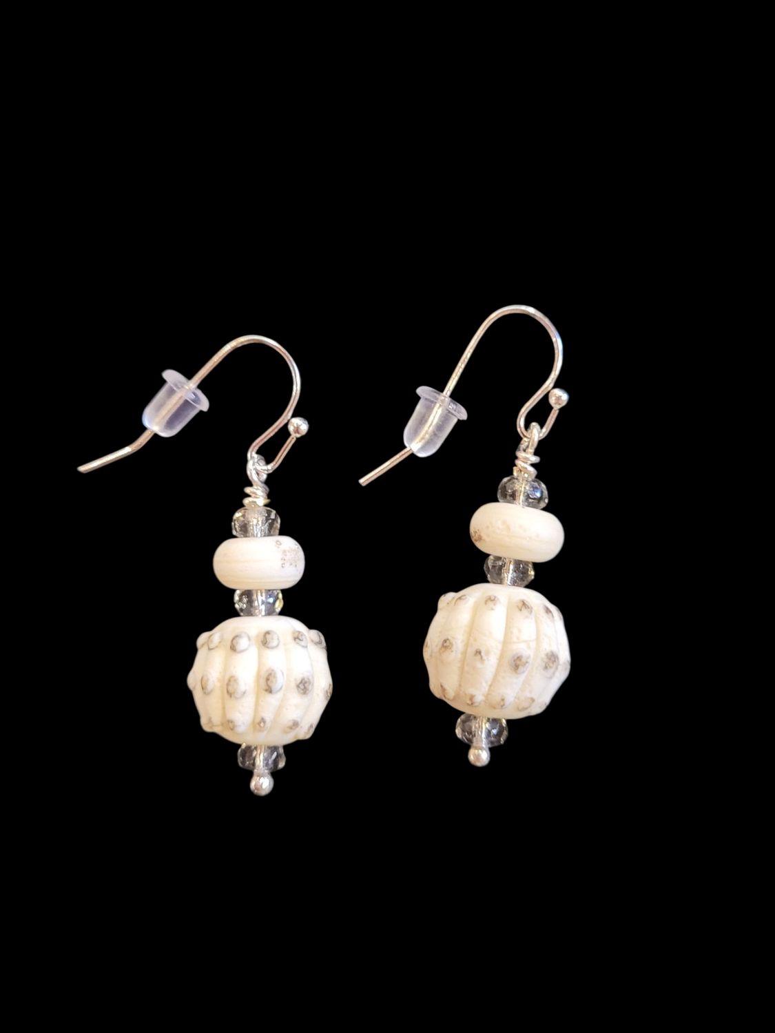 Whitney Earrings Beige Lampwork and Czech Glass