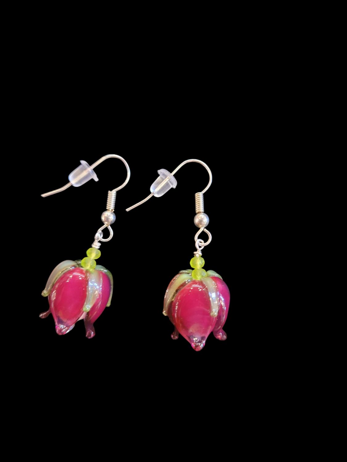 Whitney Earring Lampwork  Tulip Flower and Czech Glass