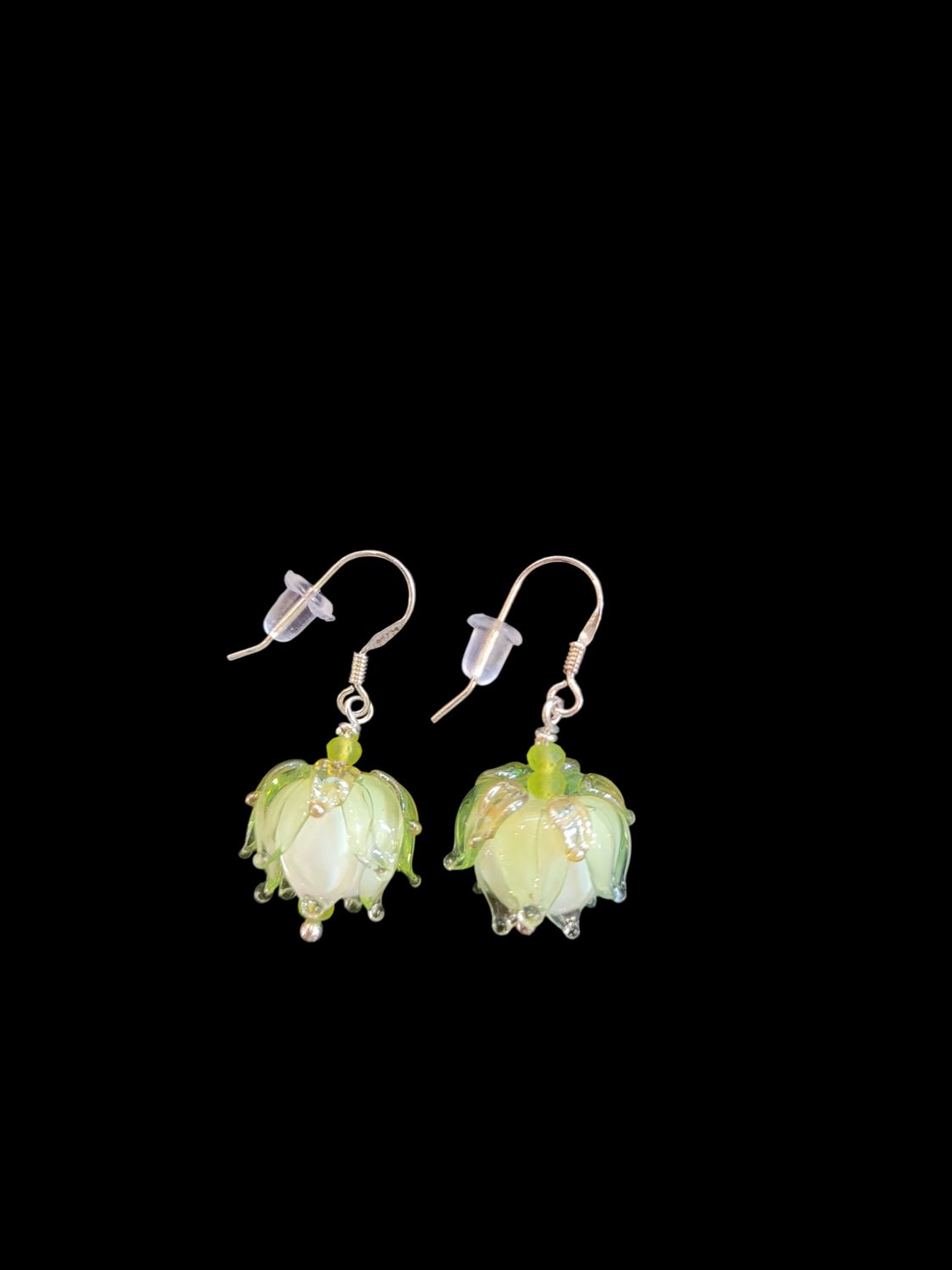 Whitney Earring Green Flower Lampwork