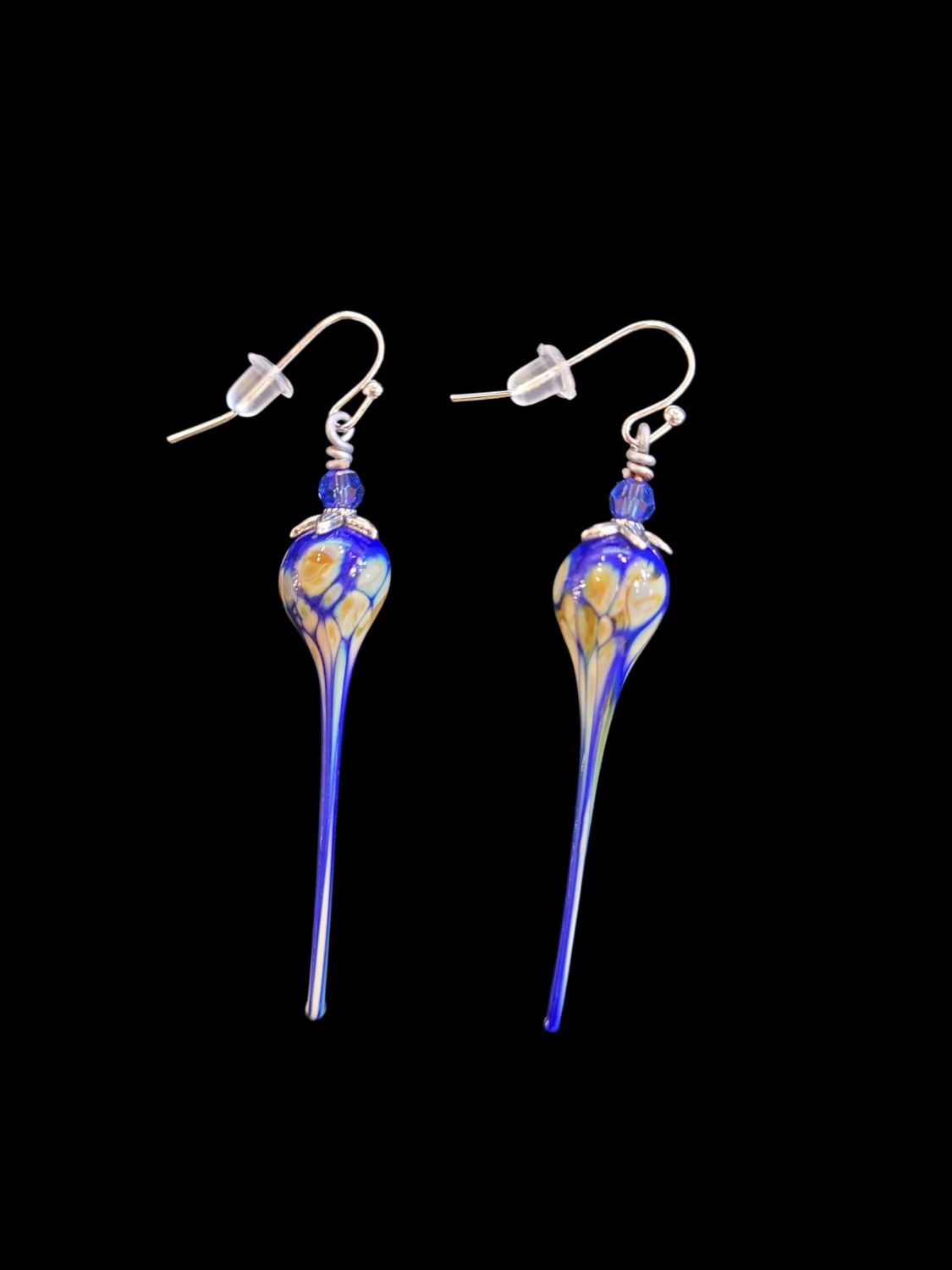 Whitney Earring Long Blue Lampwork and Swarovski Crystal
