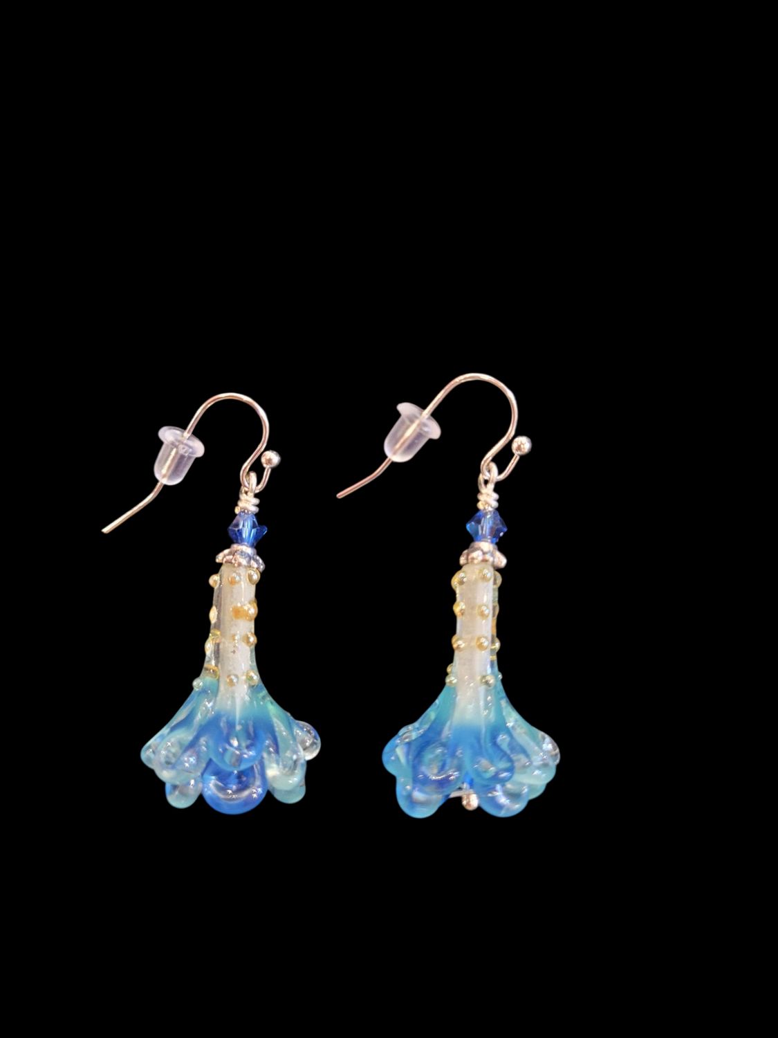 Whitney Earring Blue Flower Lampwork and Swarovski Crystal