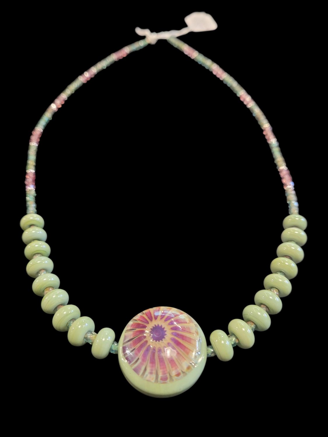 Whitney Necklace Green &quot;Floral&quot; Lampwork and Czech Glass