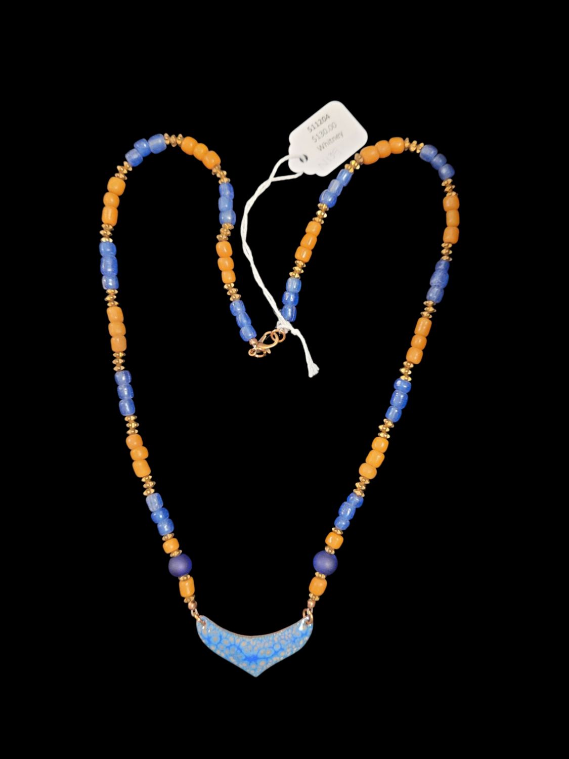 Whitney Necklace African Glass Beads and Enameled Copper