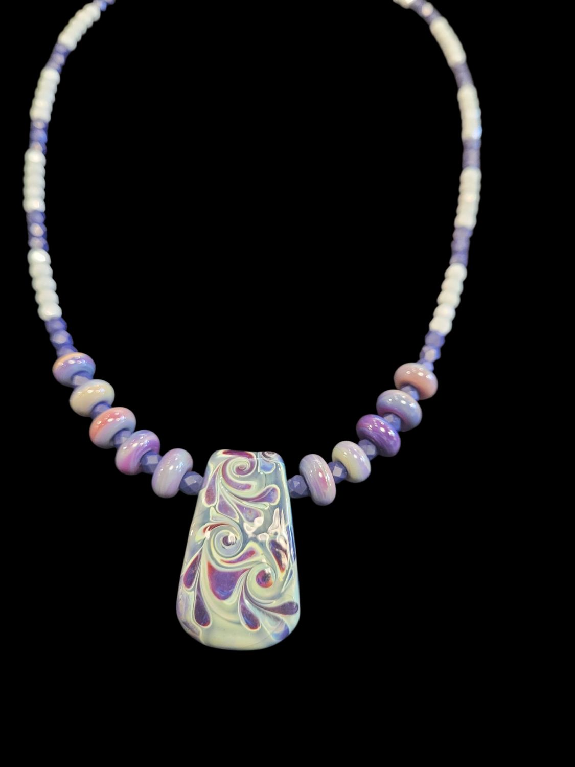 Whitney Necklace Blue and Green Lampwork with Czech Glass Beads
