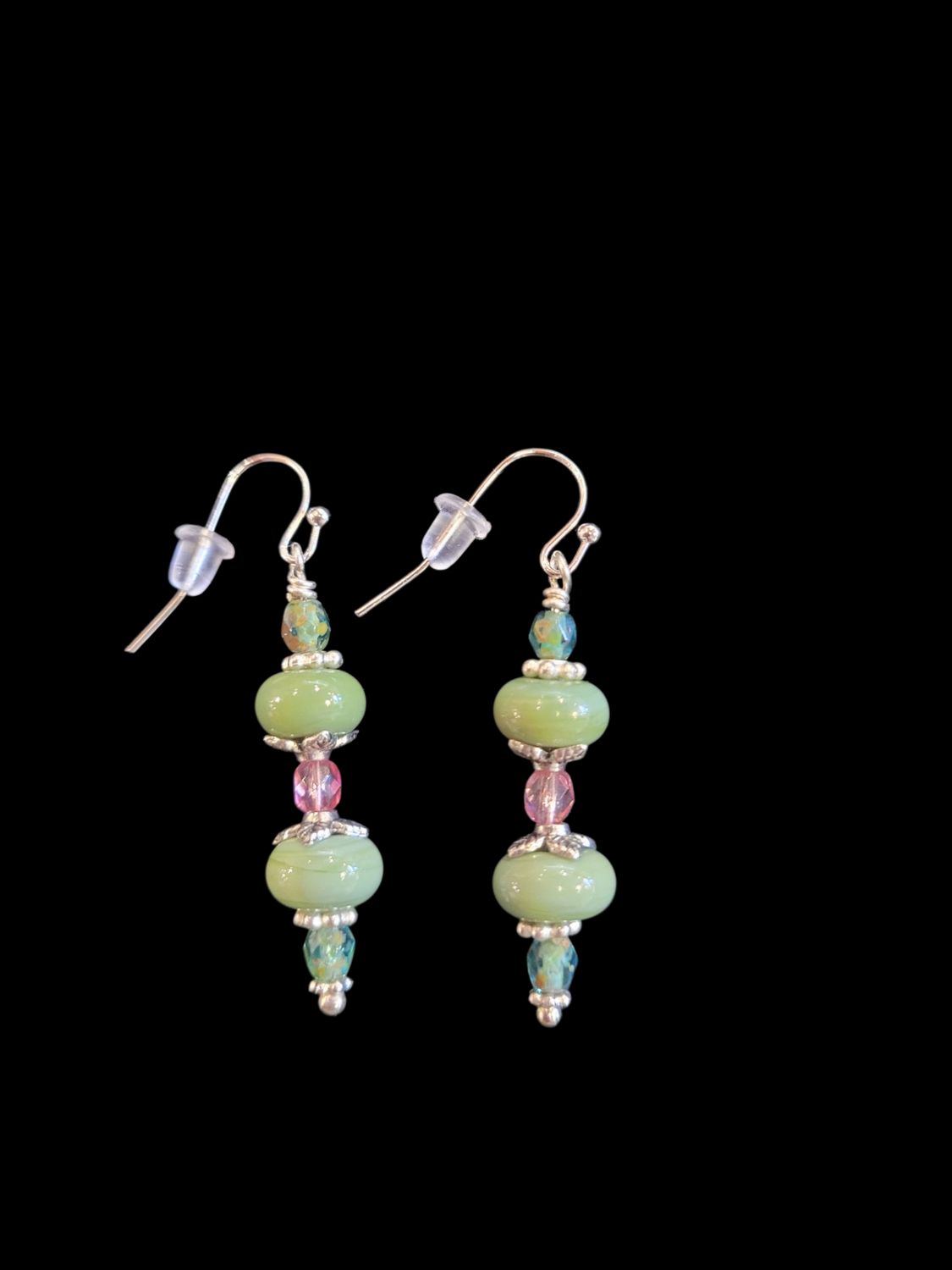 Whitney Earrings Green Lampwork and Czech Glass