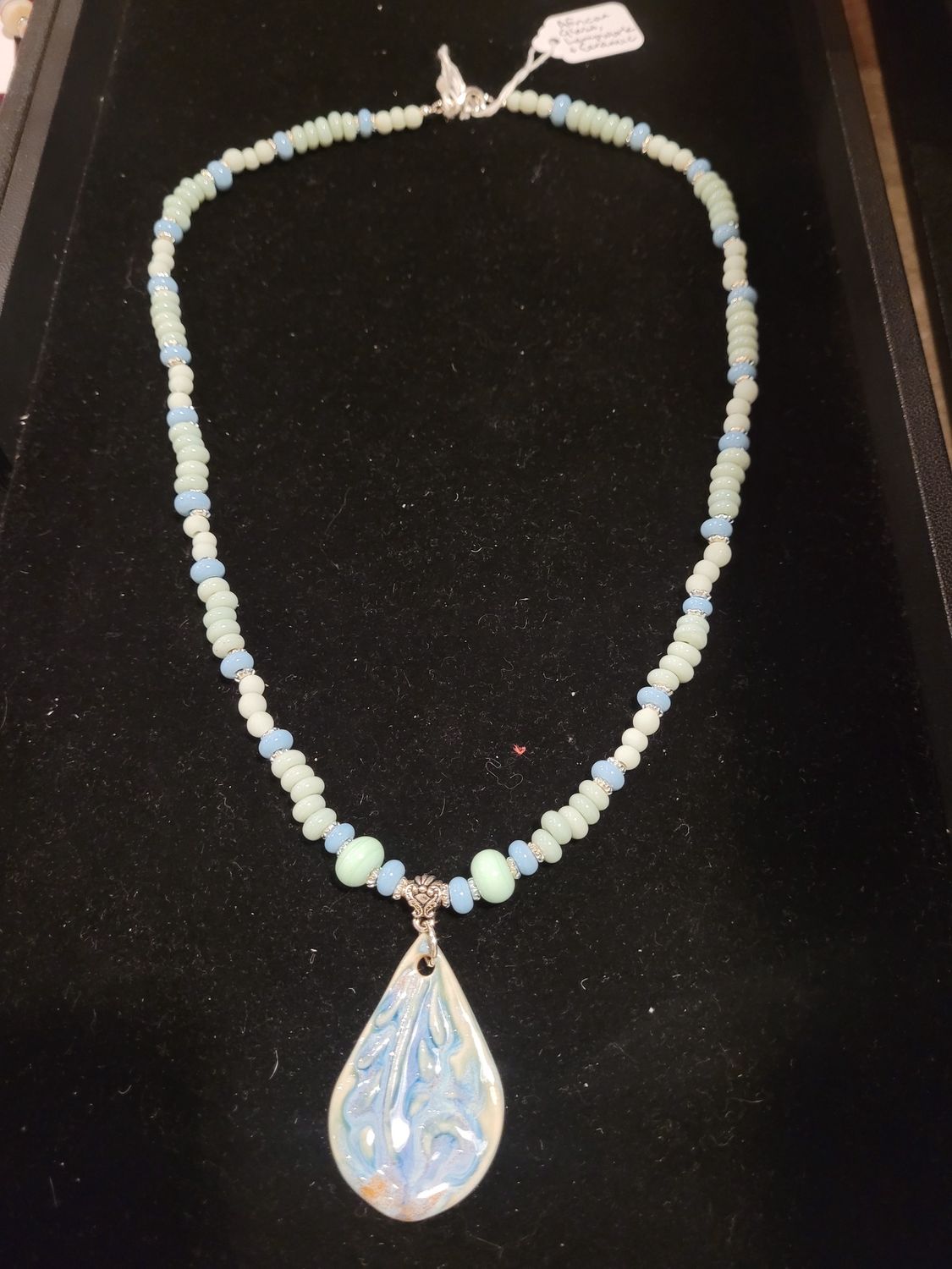 Whitney Necklace African Glass and Ceramic Soft Greens