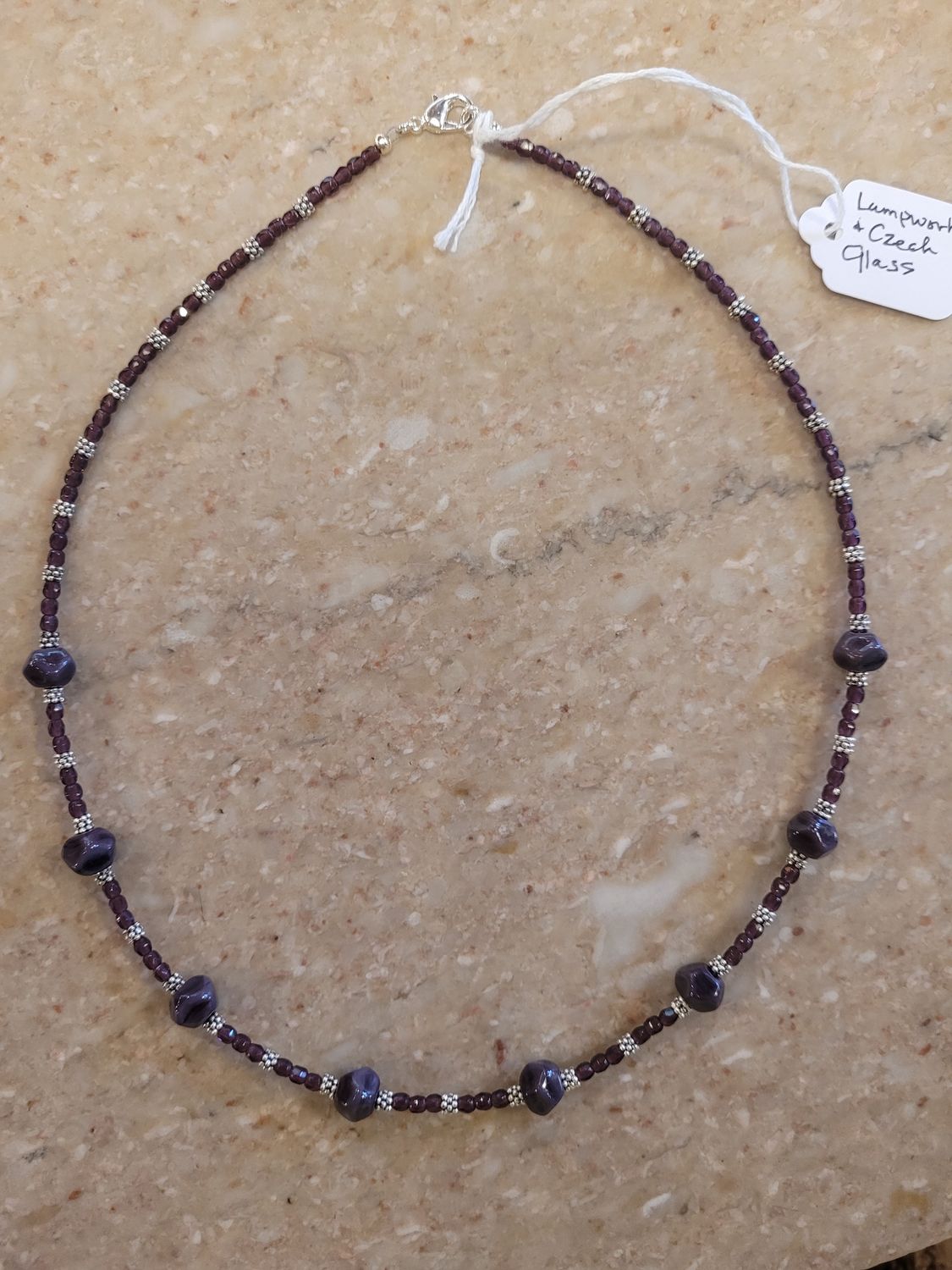 Whitney Necklace Purple Lampwork and Czech Glass Beads