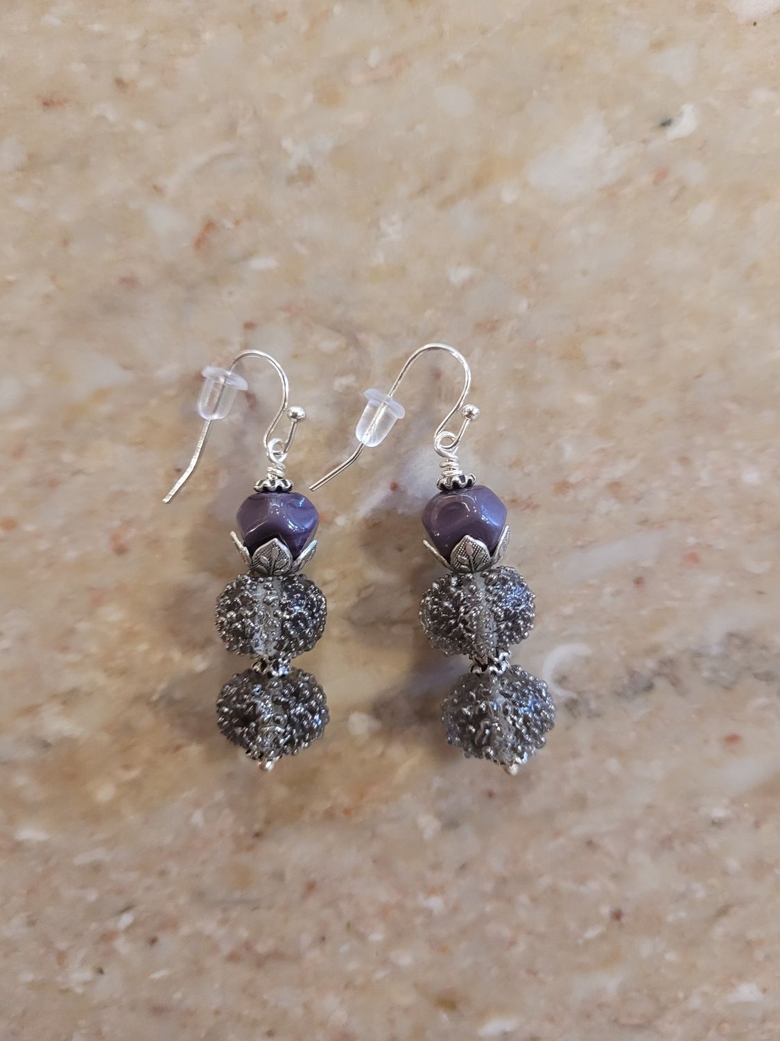 Whitney Earrings Purple and Smoky Lampwork Beads