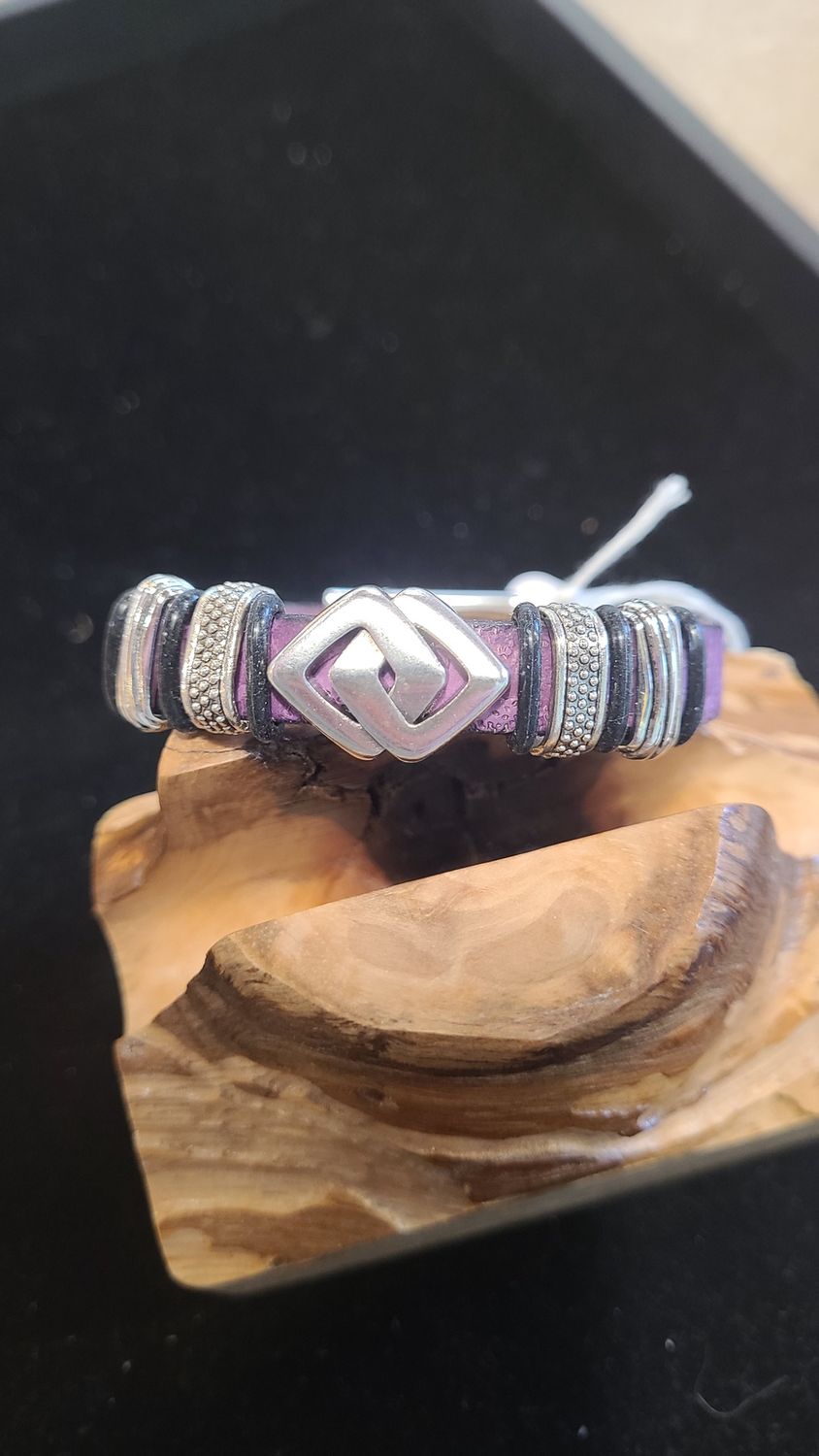 Whitney Bracelet Purple Patterned Leather Interllocking Diamonds