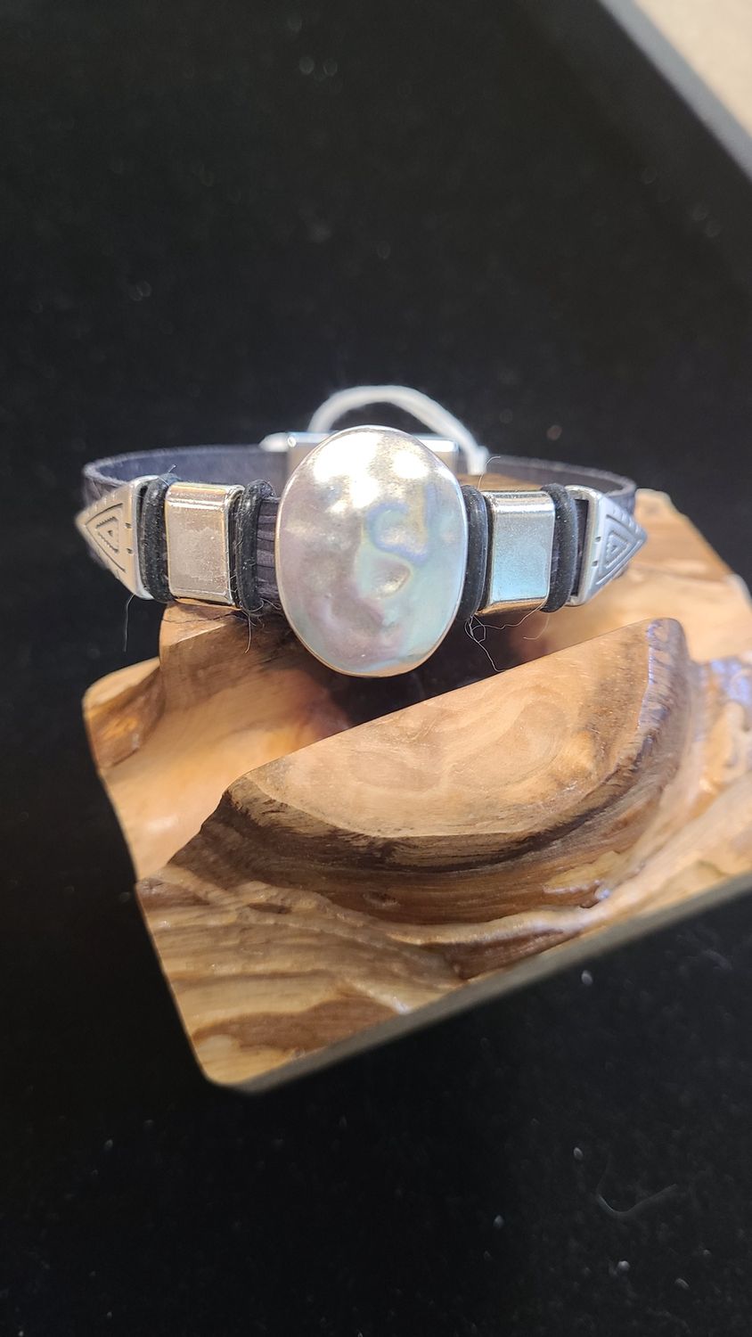Whitney Black Leather Bracelet Circles and Trangles