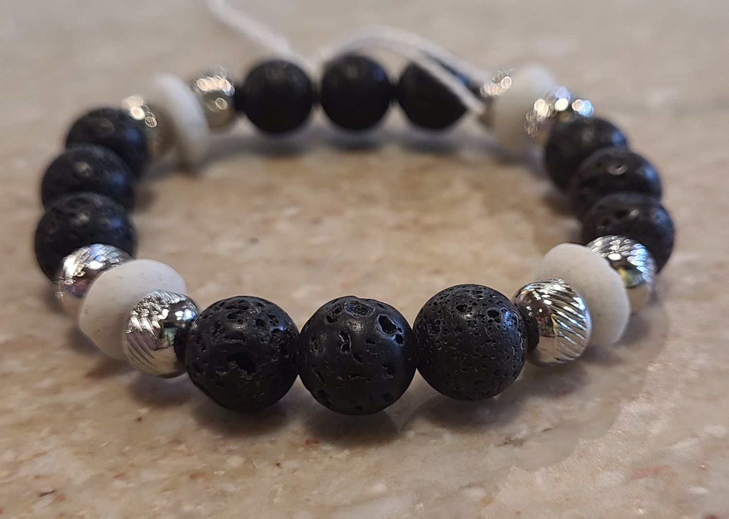 Gerber Stretch Bracelet Lava + Bone Beads