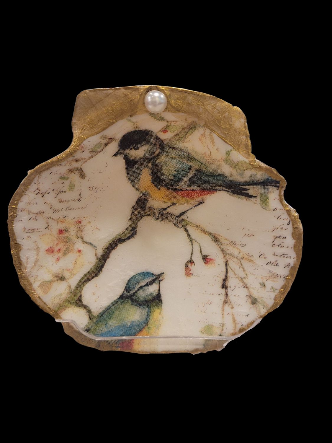 Wilson Large Scallop Shell with Birds on Branch