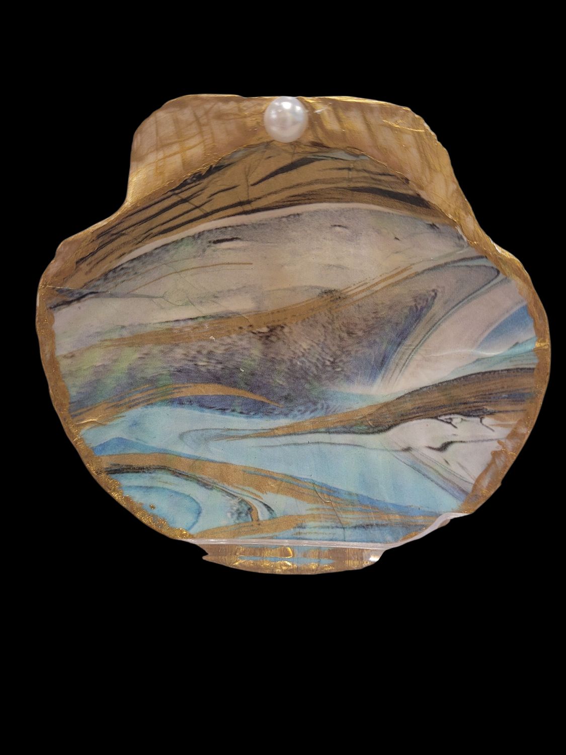 Wilson Large Scallop Shell with Blue and Gold Wave #2