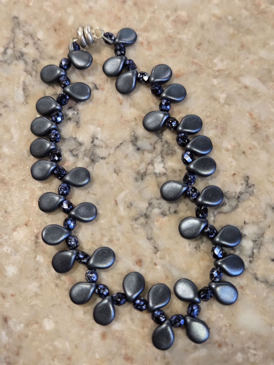 Boerman Bracelet Matte Black Pip Beads w/ Dark Blue Crystals