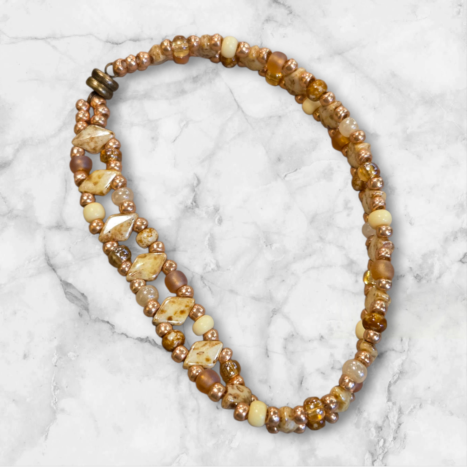Boerman Bracelet Tan / Off White Diamonds w/ Seed Beads