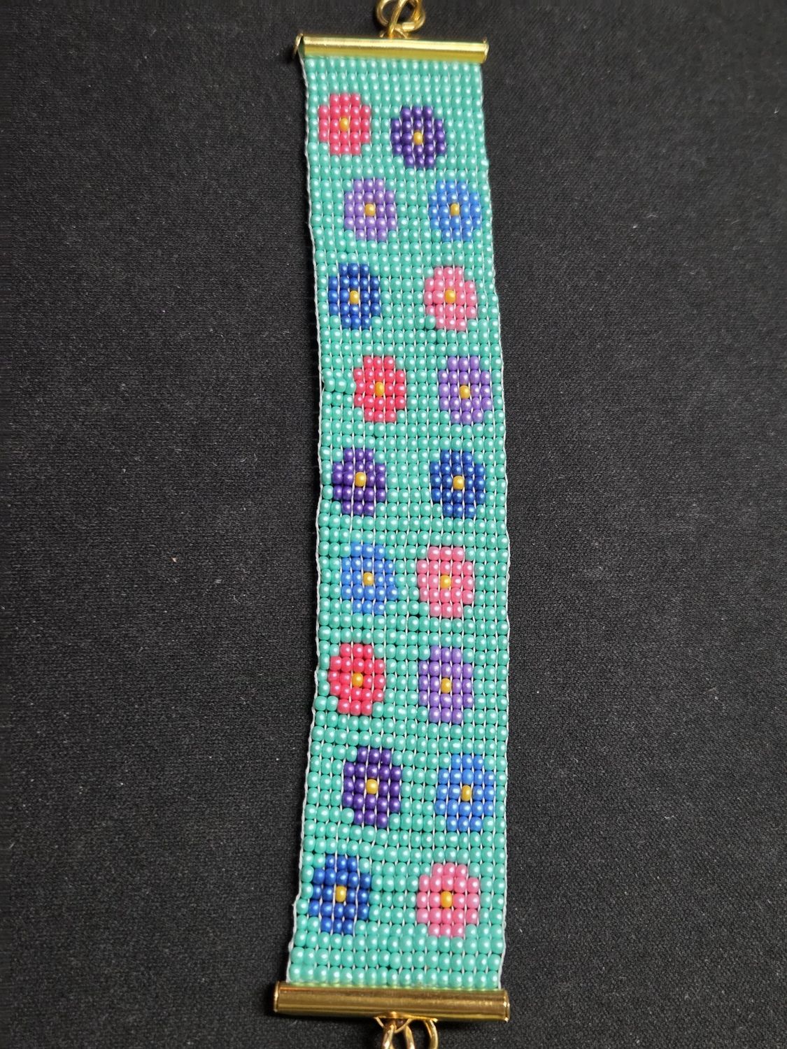 Boerman Bracelet Teal w/ Pink/Blue/Purple Flowers