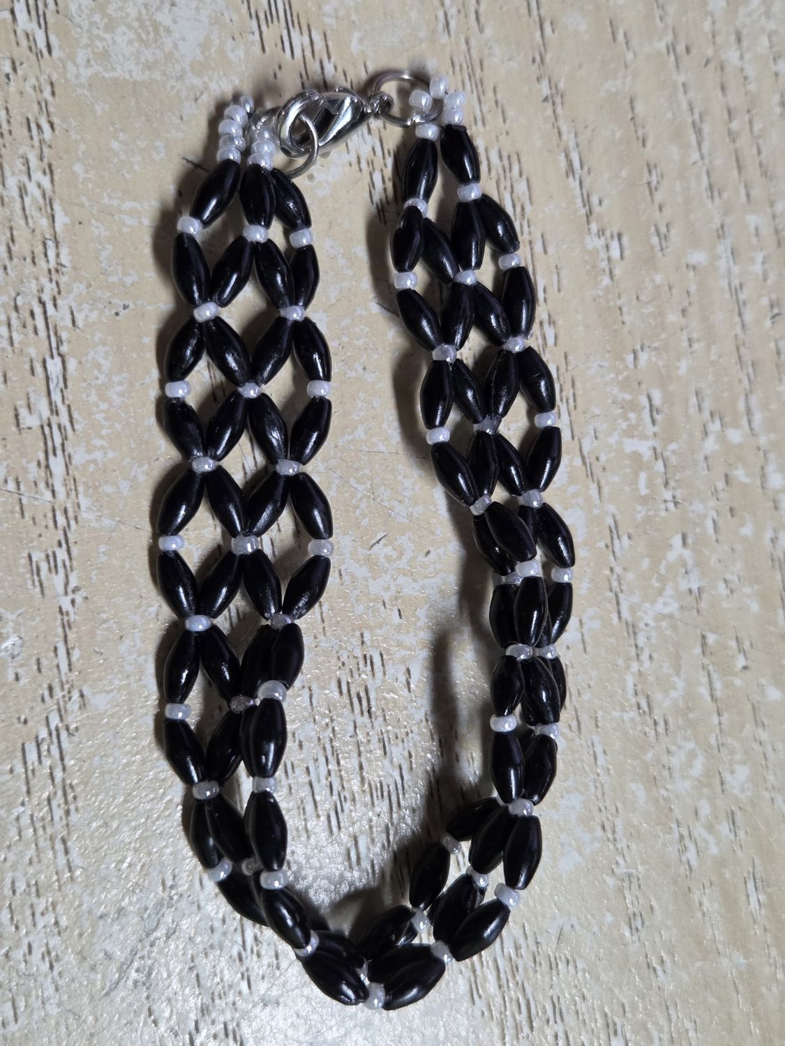 Boerman Bracelet Black Rice Beads w/ White Seed Beads