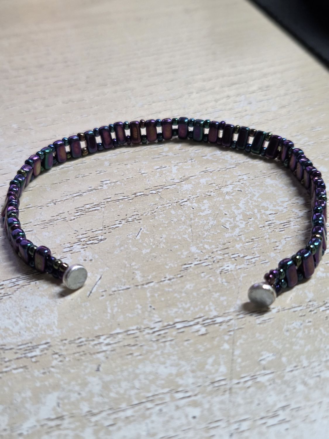 Boerman Bracelet Metallic Purple Squares &amp; Seed Beads