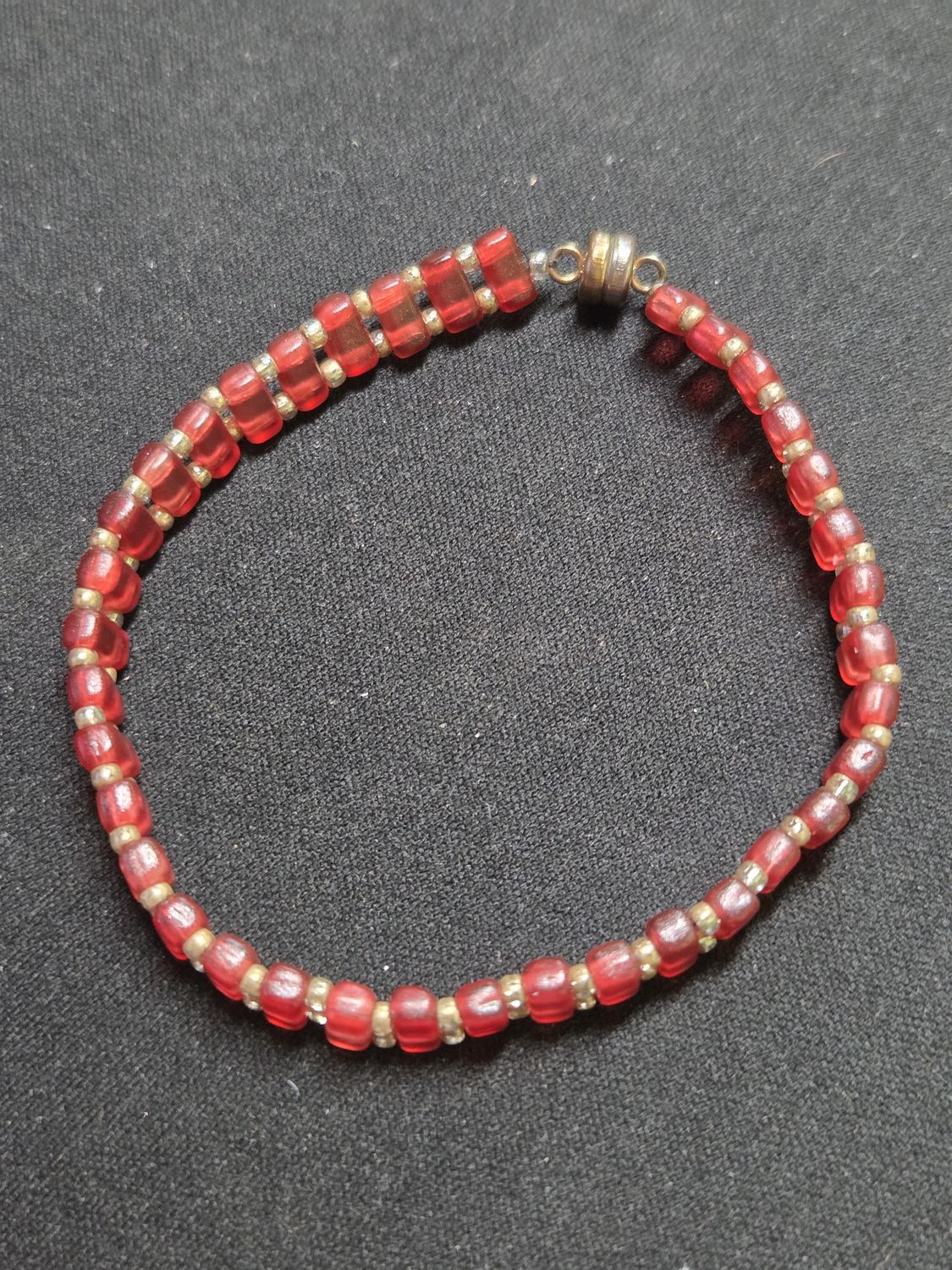 Boerman Bracelet Clear Red Bars w/ Gold Seed Beads