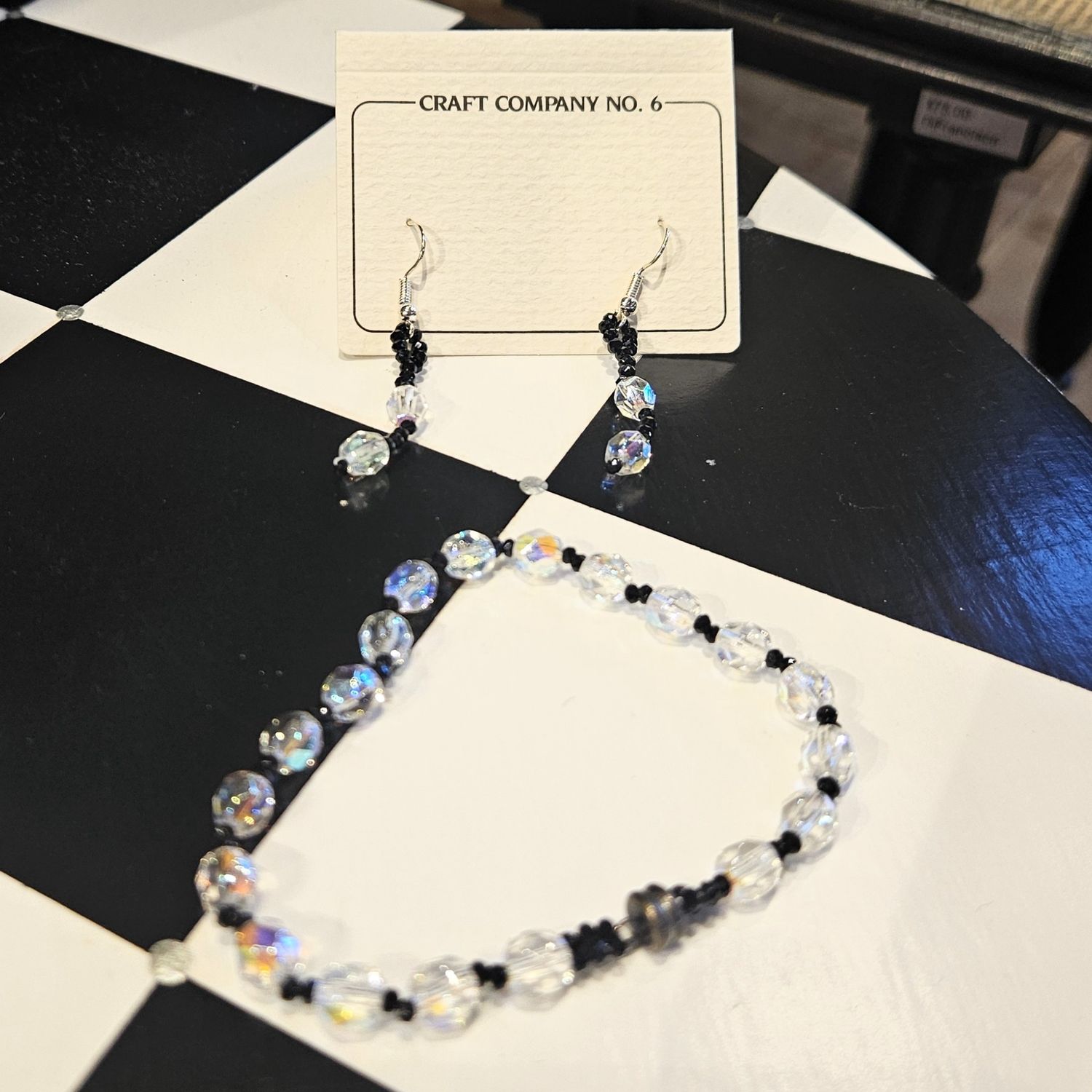 Boerman Bracelet Earring Set Clear AB Crystals &amp; Black Crystals