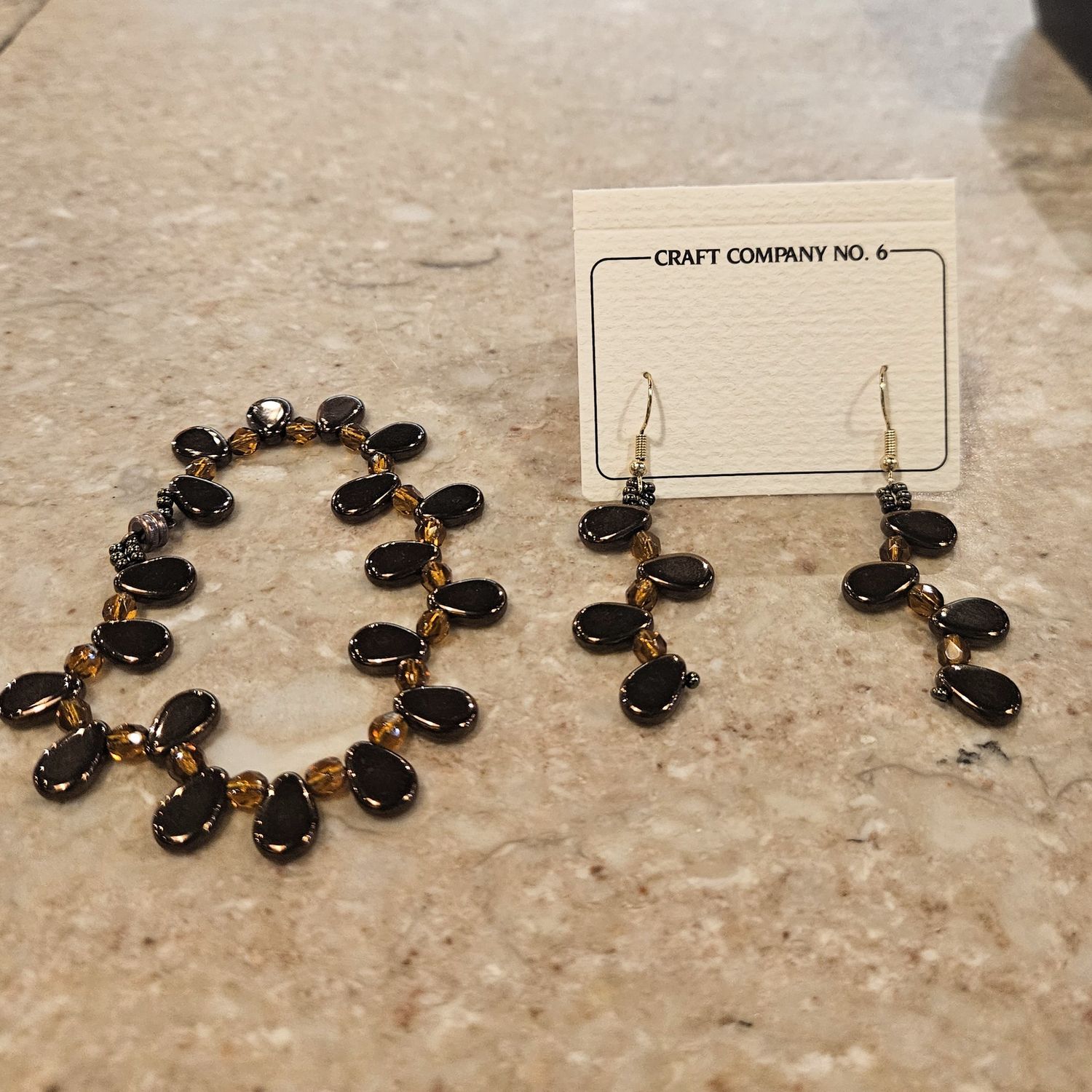Boerman Bracelet Earring Set Metallic Brown w/ Crystals
