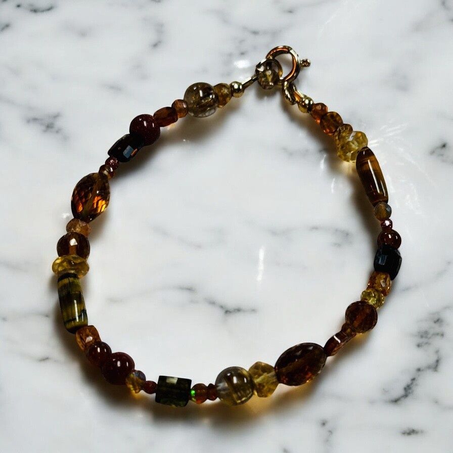 Stranded Bracelet Sunshine with Citrine, Tigers Eye and Hessonite Garnet