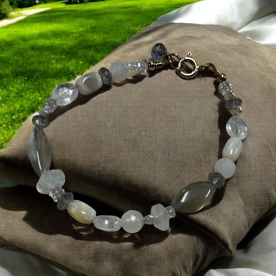 Stranded Bracelet Cloud W/Moonstone, Keshi Pearl, Ethiopian Opal and Labradorite
