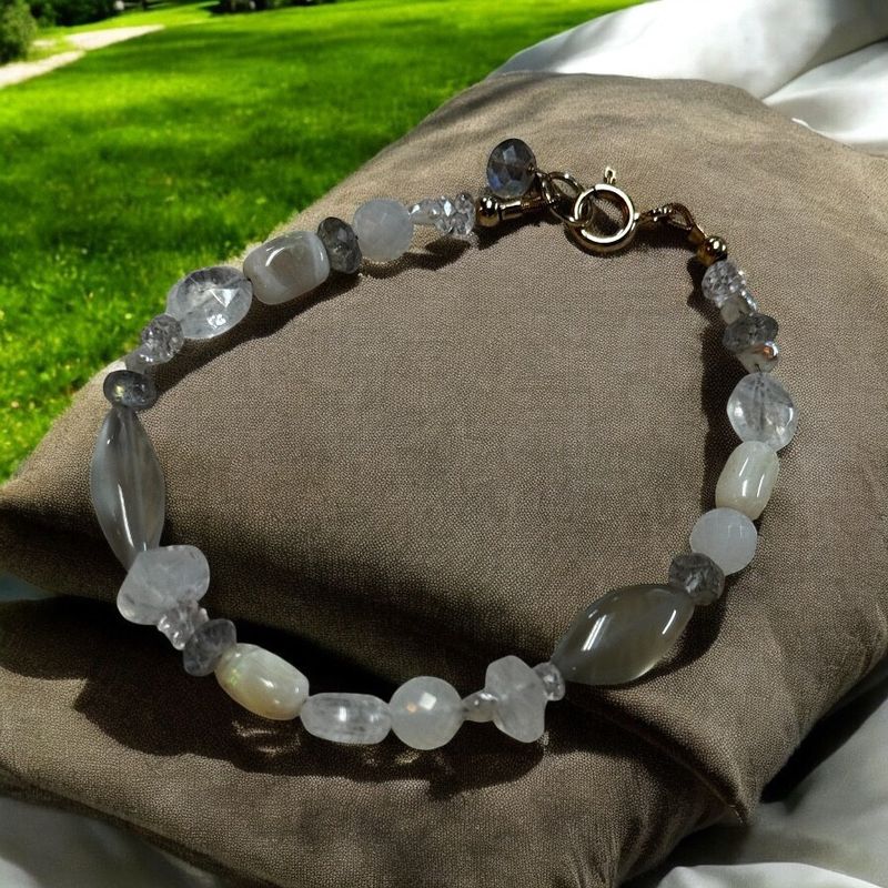 Stranded Bracelet Cloud W/Moonstone, Keshi Pearl, Ethiopian Opal and Labradorite