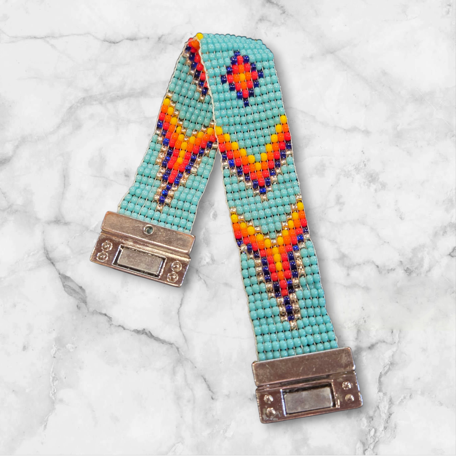 Boerman Bracelet Native American Style Teal w/ Yellow Orange Blue