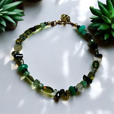 Stranded Bracelet Green Garden With Peridot, Green Tourmaline, Peruvian Opal, Vassonite and Beryl
